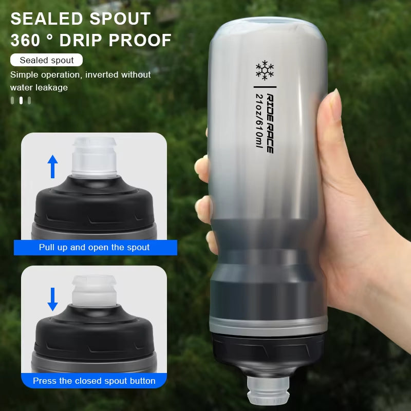 Bicycle Water Bottle Insulated Thermal 610Ml Outdoor Sport Cycling Dual Layer Portable MTB Road Bike Cold Water Kettle