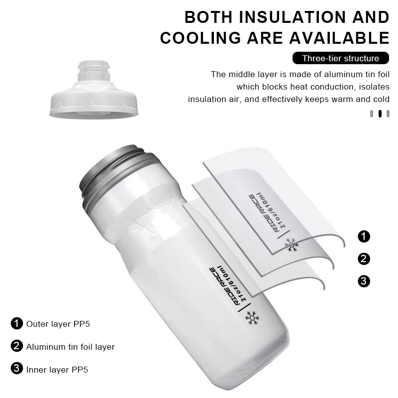 Bicycle Water Bottle Insulated Thermal 610Ml Outdoor Sport Cycling Dual Layer Portable MTB Road Bike Cold Water Kettle